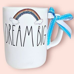 Handmade Rae Dunn "DREAM BIG" Gift Mug with Crystals and Bow